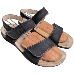 Mephisto Black Leather Adjustable Strap Cork Slingback Sandals Womens EU 38 US 8